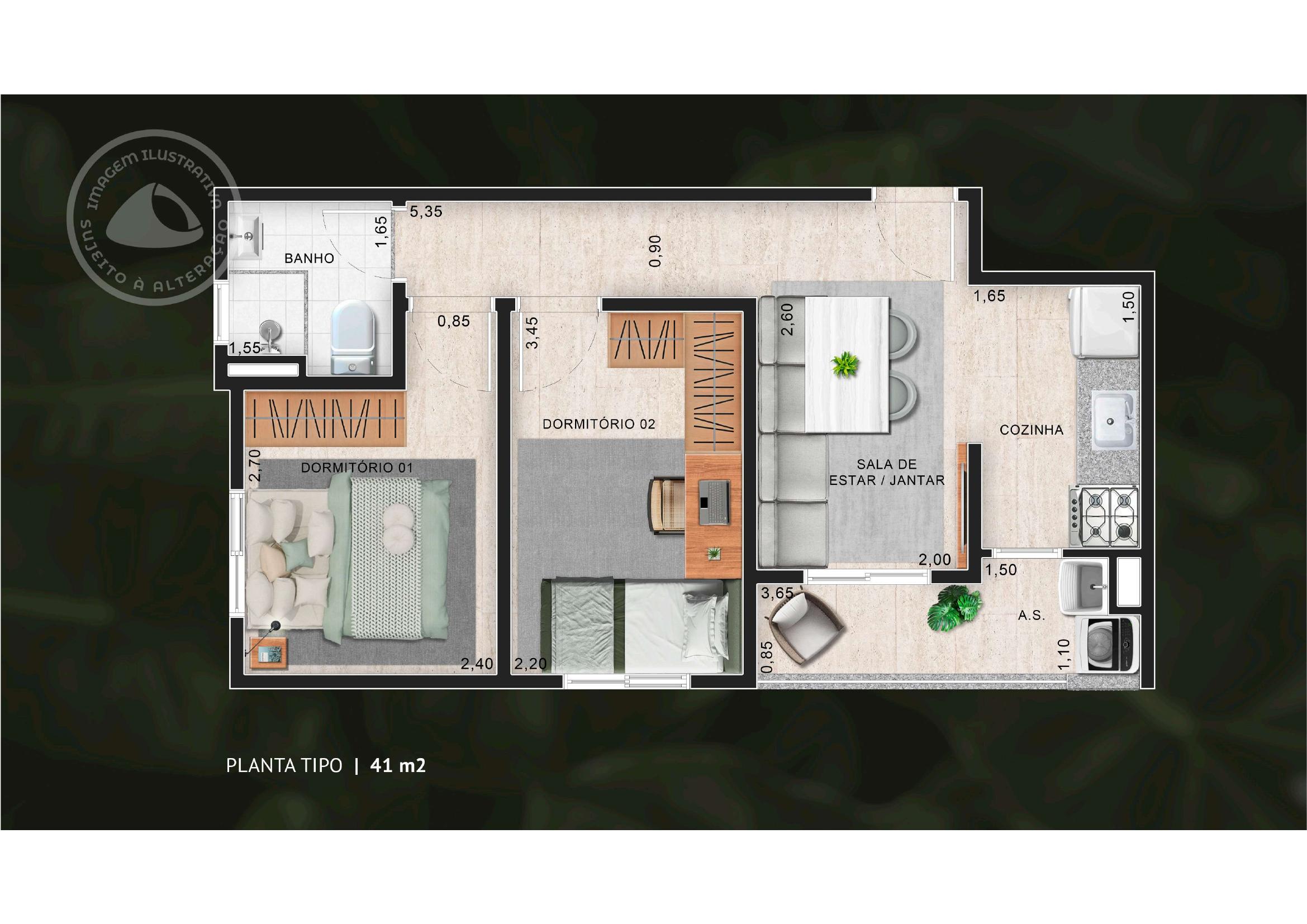 Planta tipo 41m² Vista Plaza